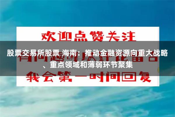 股票交易所股票 海南：推动金融资源向重大战略、重点领域和薄弱环节聚集